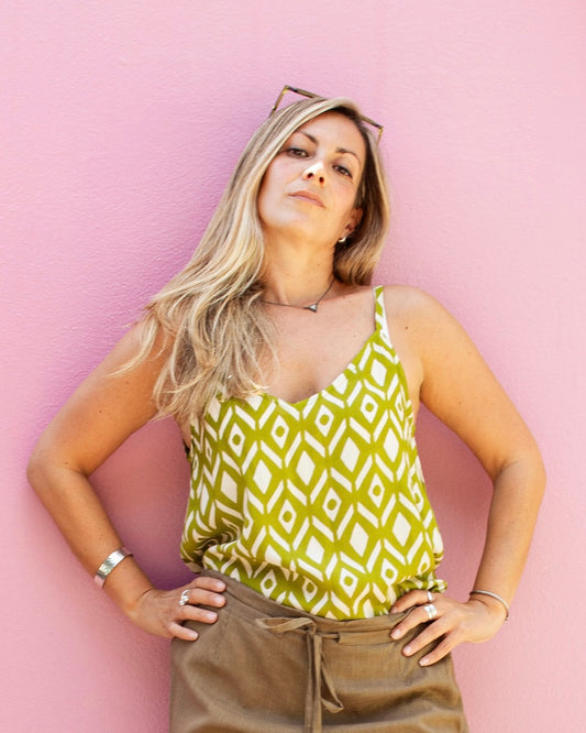 NILA Tank Top Lime Ikat (view 2), coastal resort wear — The Cocoon Way