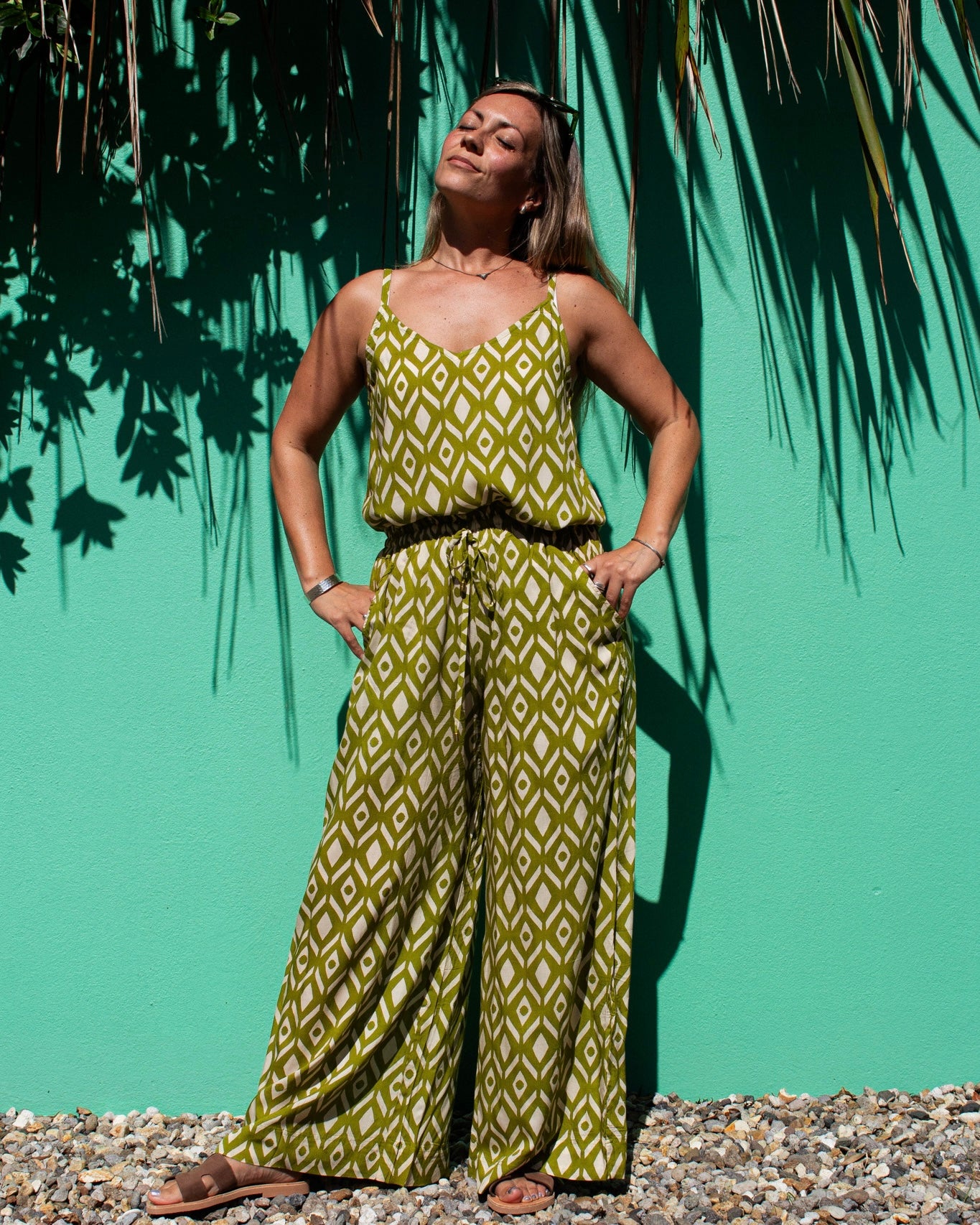 NILA Tank Top Lime Ikat (view 3), coastal resort wear — The Cocoon Way