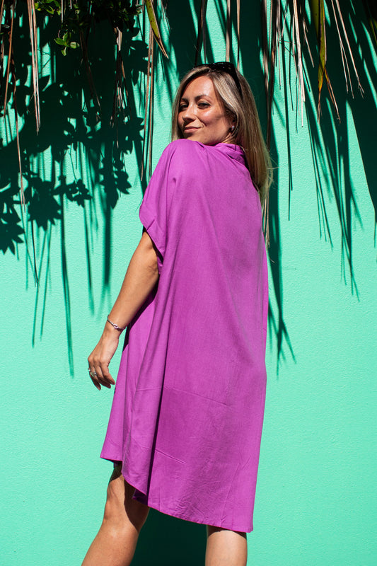 ALBA Maxi Shirt Viola (view 2), coastal resort wear — The Cocoon Way