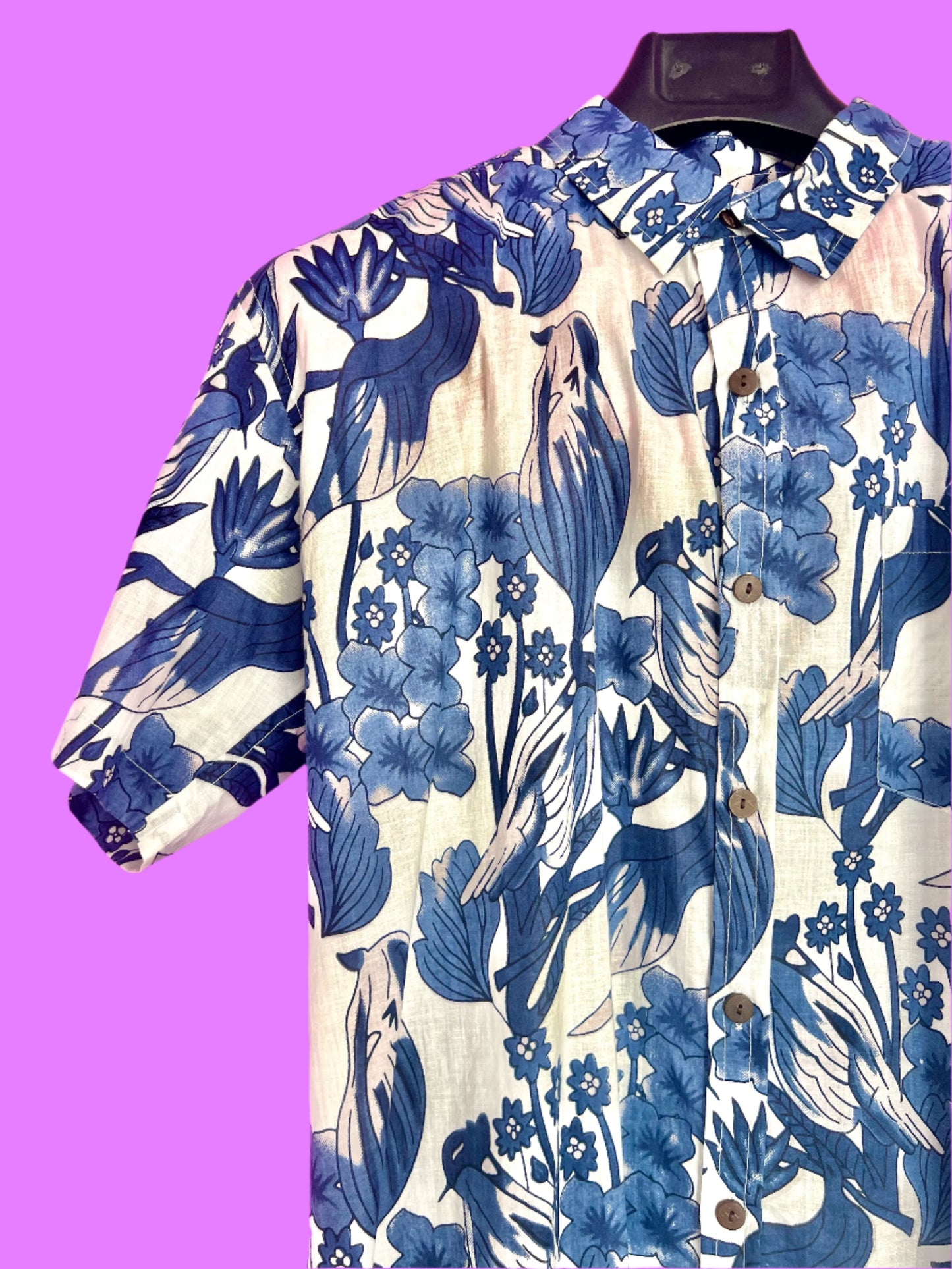 PADMA Short Sleeve White and Blue Floral