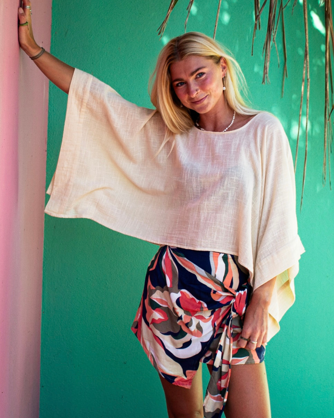 Model wearing ARYA Cotton Top Cream