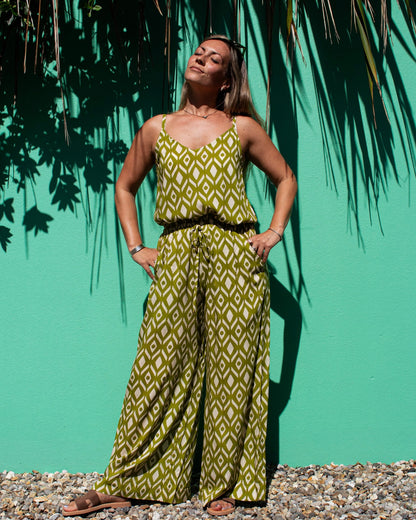 NILA Tank Top Lime Ikat (view 3), coastal resort wear — The Cocoon Way