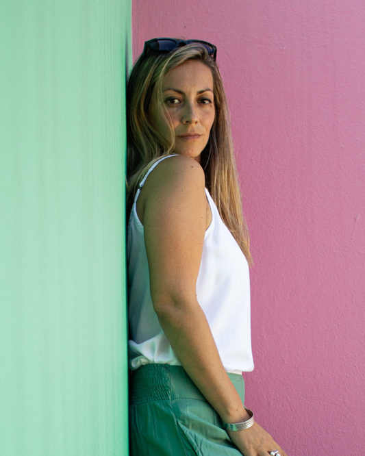 Model wearing NILA Tank Top White