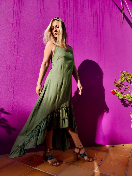 MALAGA Dress Olive - Stylish, Versatile & Elegant | The Cocoon Way