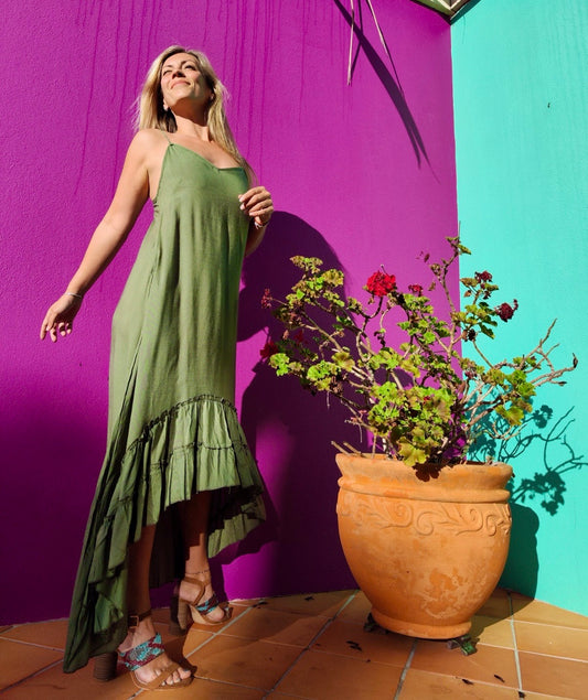 MALAGA Dress Olive - Stylish, Versatile & Elegant | The Cocoon Way