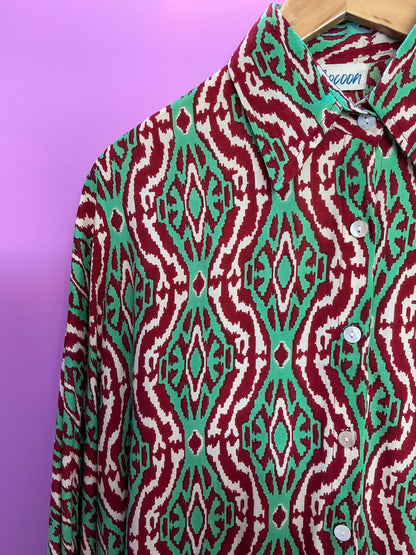 MONIKA Shirt Green and Red Ikat