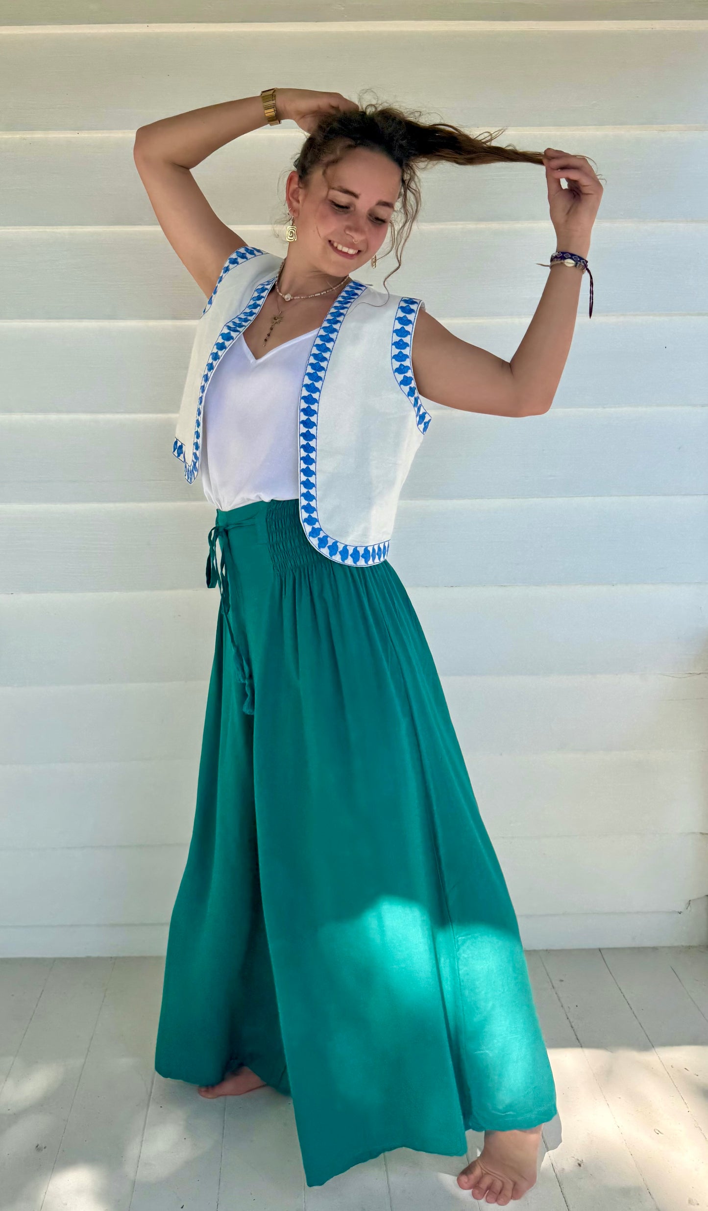 RASA Pants Emerald (view 2), coastal resort wear — The Cocoon Way