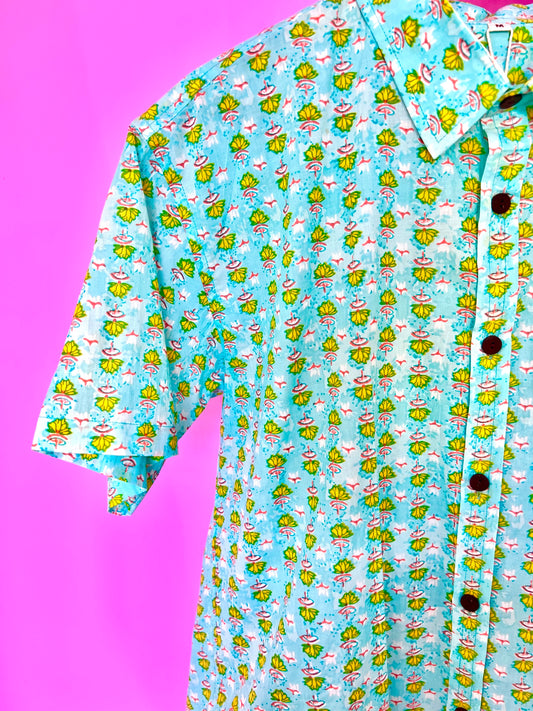 PADMA Short Sleeve Shirt | Turquoise Mimosa