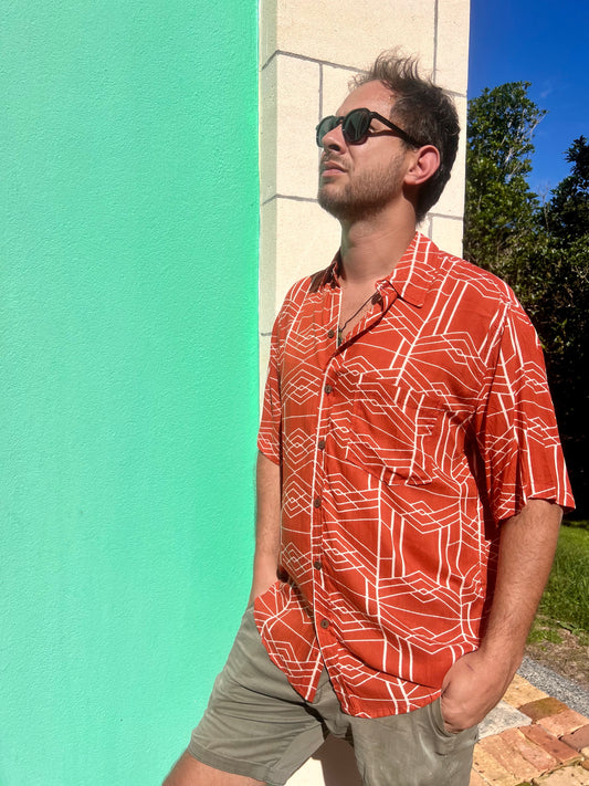 SAIRA Short Sleeve Terracotta Grid