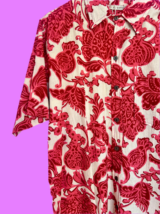 SAIRA Short Sleeve Red and Cream Floral