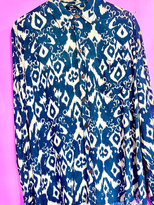 SAIRA Long Sleeve Indigo Ikat