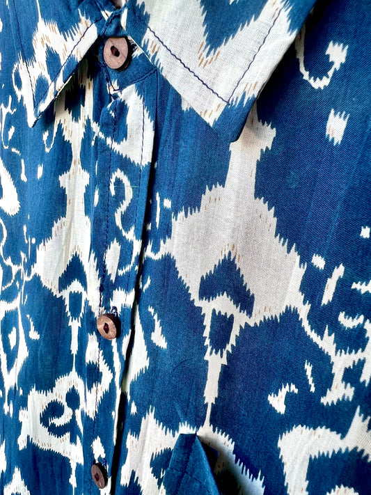 SAIRA Long Sleeve Indigo Ikat