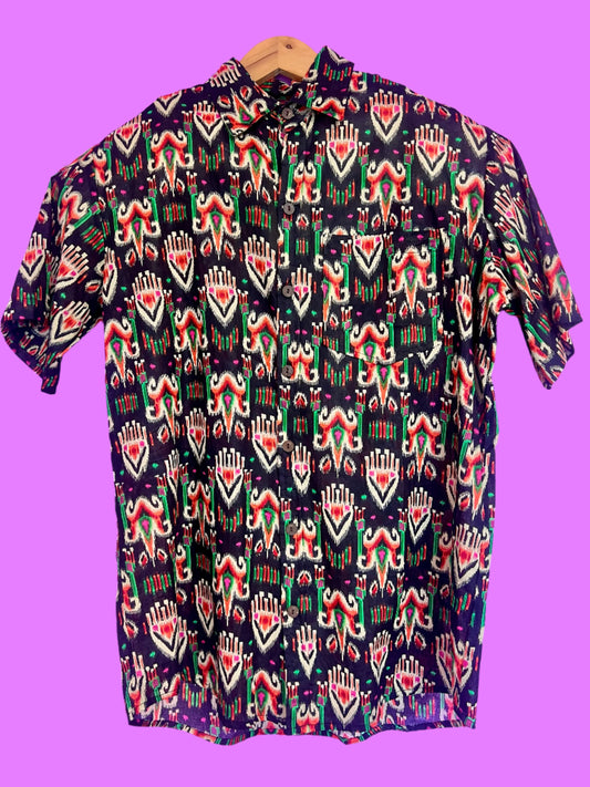 SAIRA Short Sleeve Black Electric Ikat