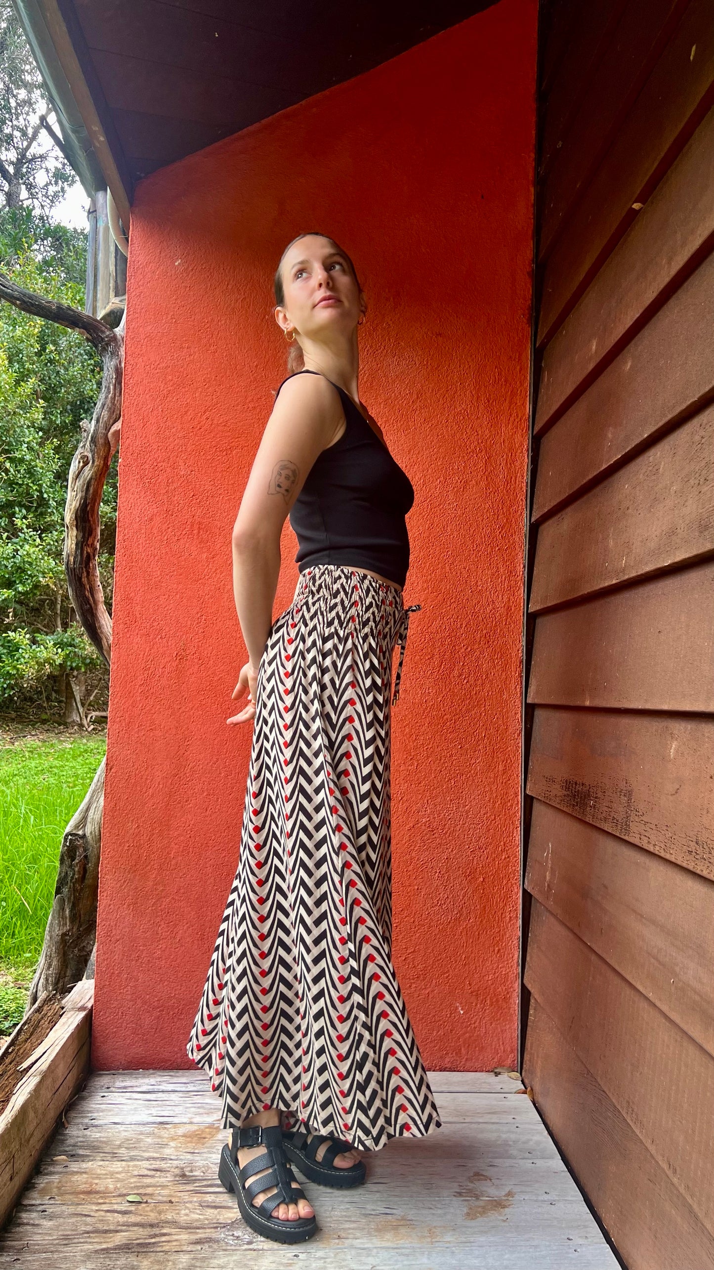 RASA Pants Red & Black Chevron