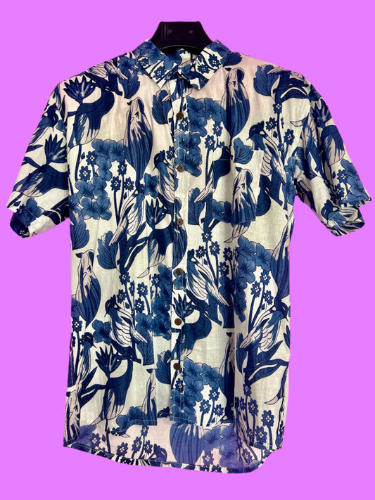 PADMA Short Sleeve White and Blue Floral