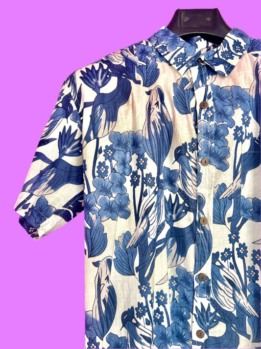 PADMA Short Sleeve White and Blue Floral