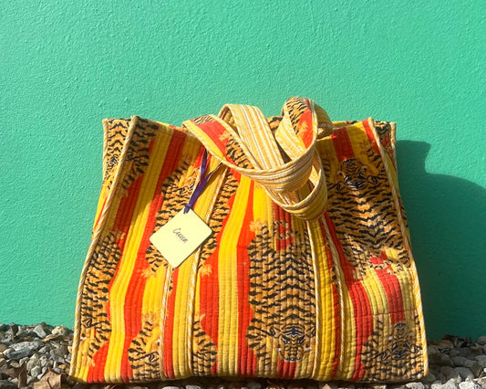 Velvet Tote Bag - Tiger Red and Yellow