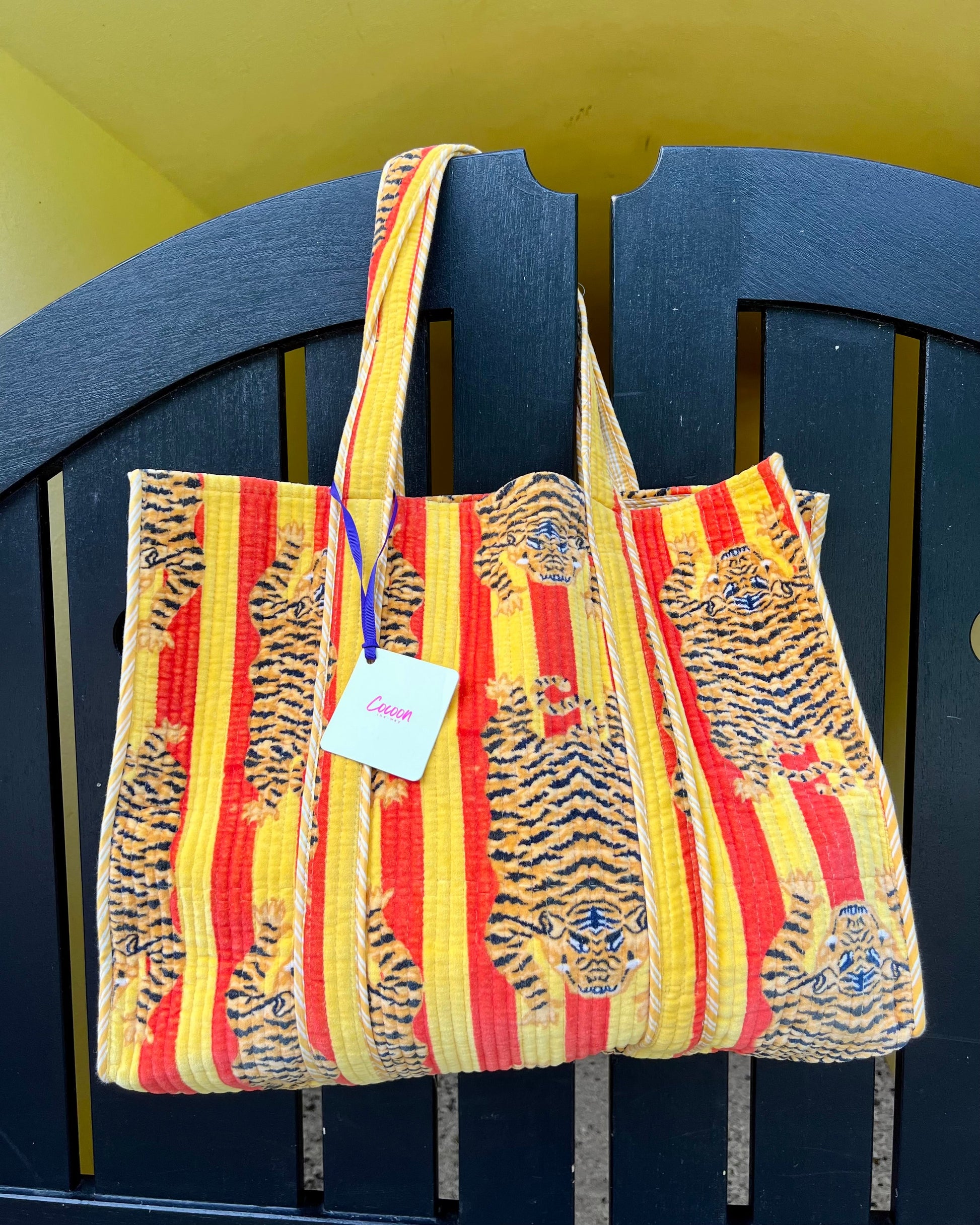 Velvet Tote Bag - Tiger Red and Yellow (view 2) — The Cocoon Way