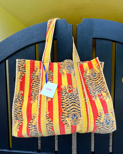 Velvet Tote Bag - Tiger Red and Yellow (view 2) — The Cocoon Way