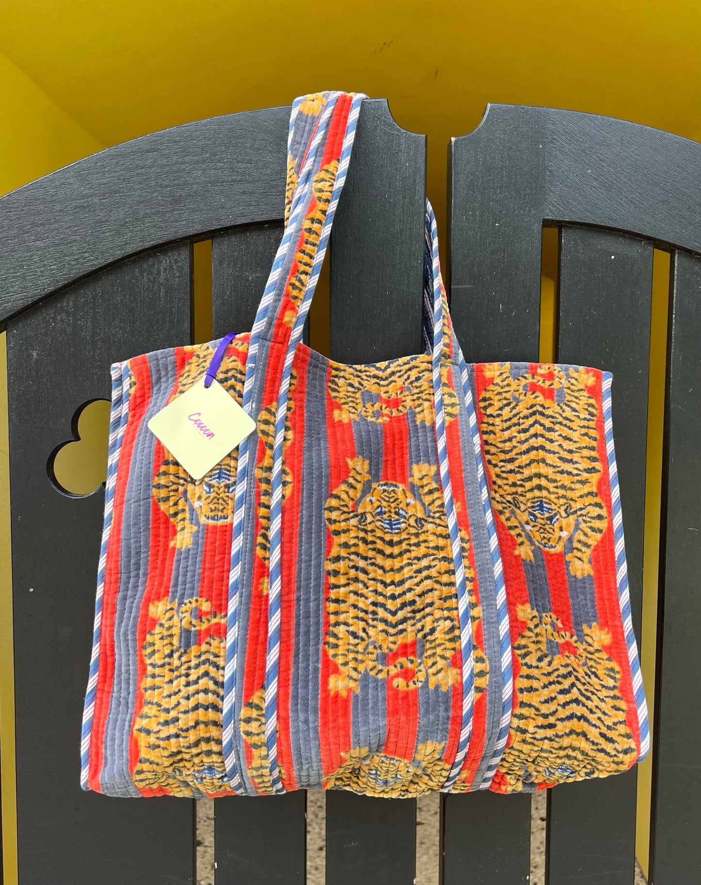 Velvet Tote Bag - Tiger Red and Grey — The Cocoon Way