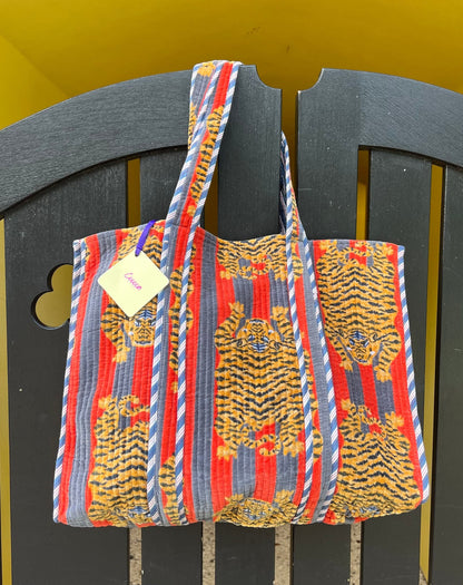 Velvet Tote Bag - Tiger Red and Grey — The Cocoon Way