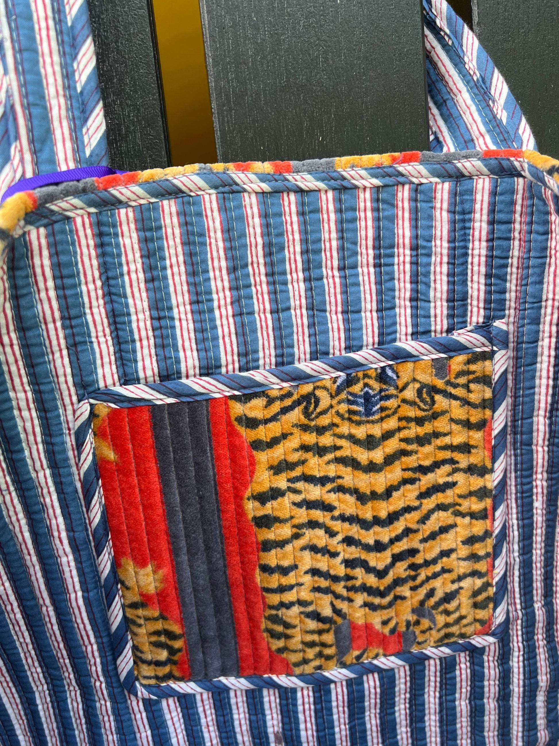 Velvet Tote Bag - Tiger Red and Grey (view 4) — The Cocoon Way