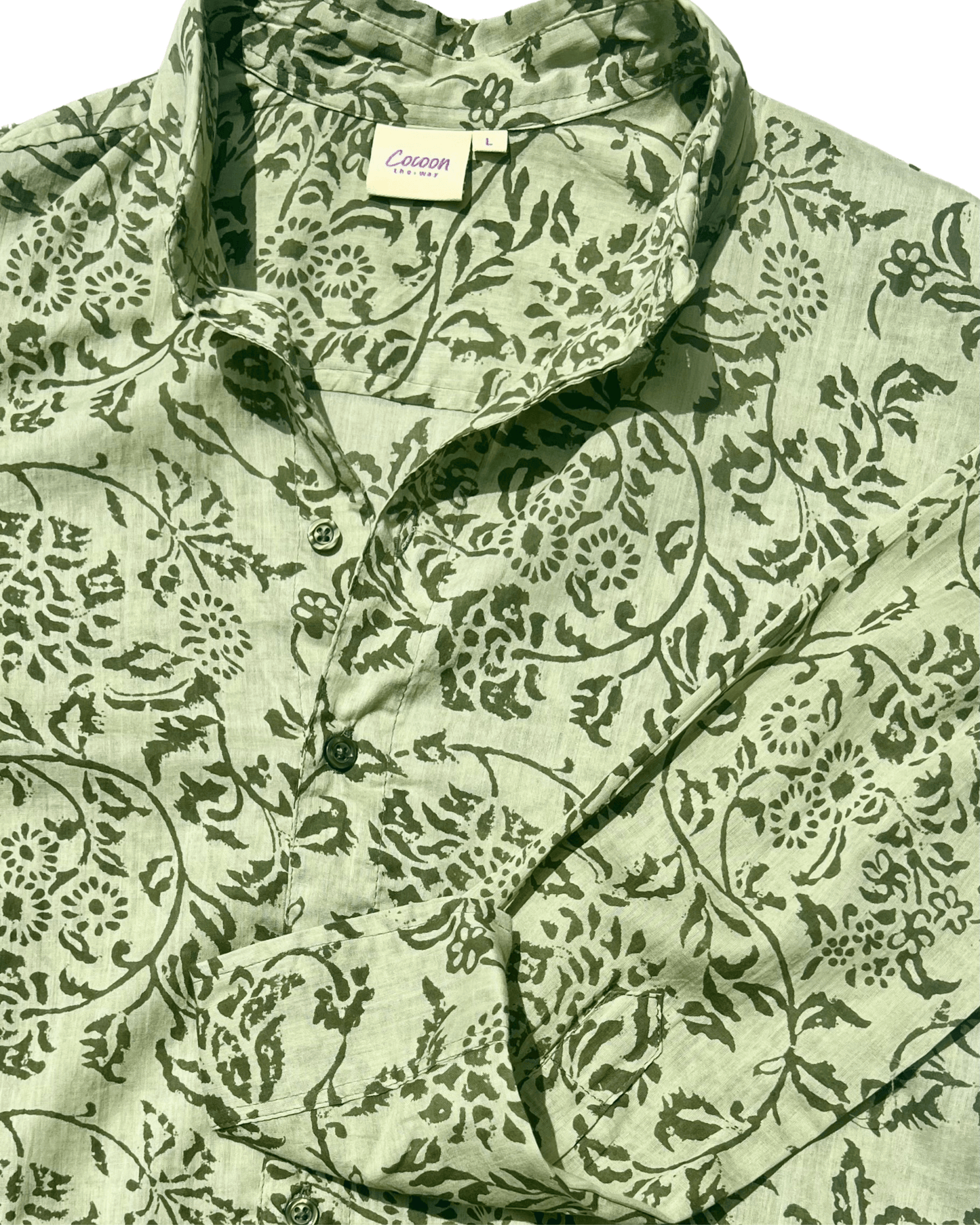 SAIRA Long Sleeve Shirt in Florence Green with intricate floral pattern and button details