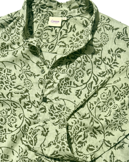 SAIRA Long Sleeve Shirt in Florence Green with intricate floral pattern and button details