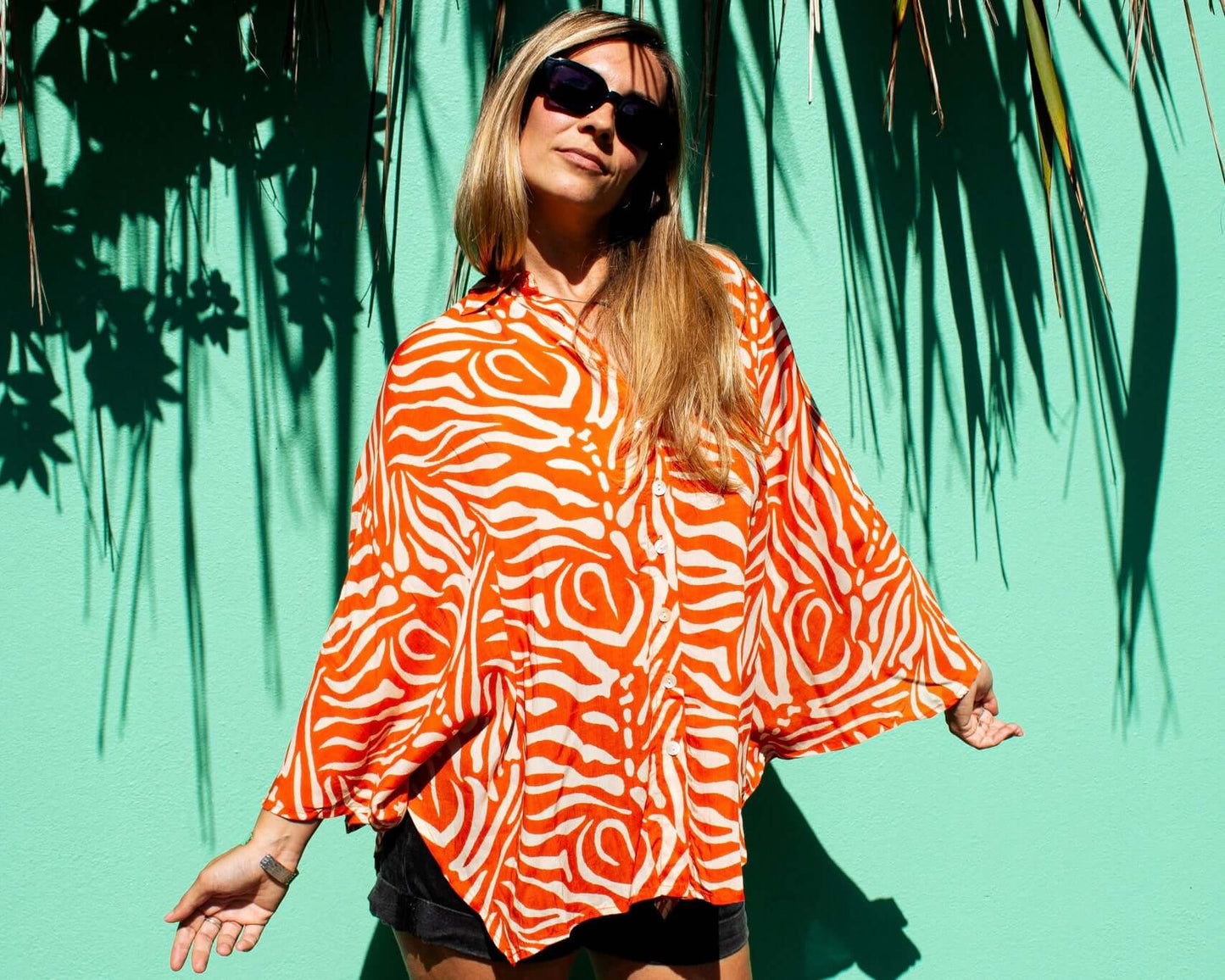 MONIKA Shirt Orange Pop (view 3), coastal resort wear — The Cocoon Way
