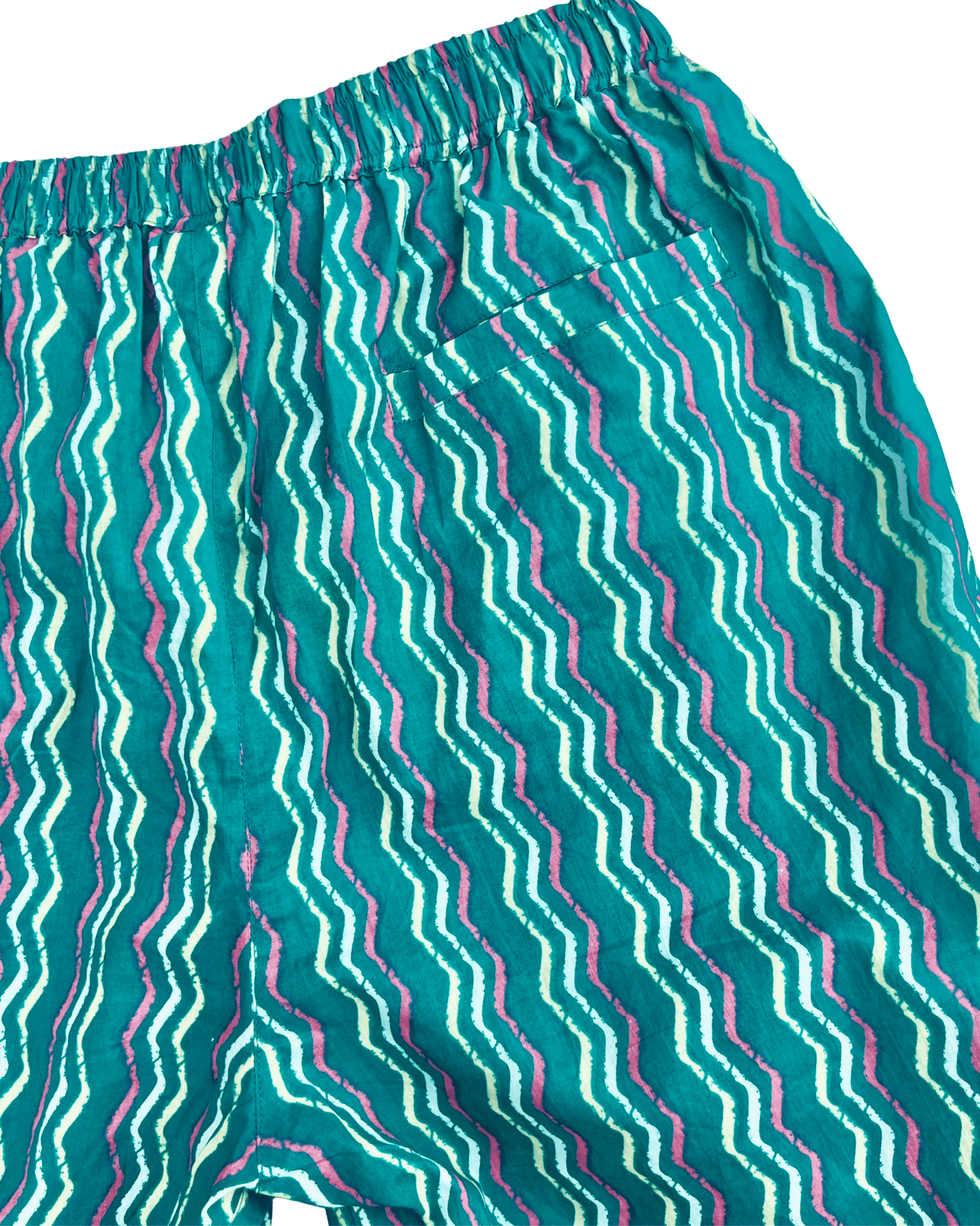PADMA Cotton Shorts featuring a colorful neon wave pattern and elastic waistband for comfort and style — The Cocoon Way