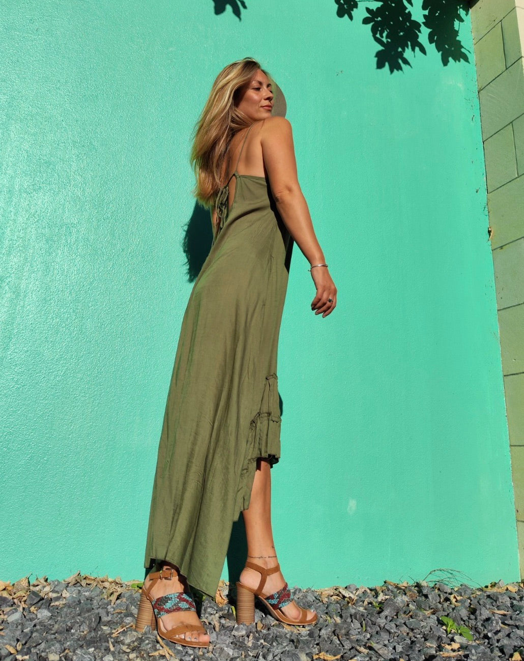 MALAGA Dress Olive - Stylish, Versatile & Elegant | The Cocoon Way